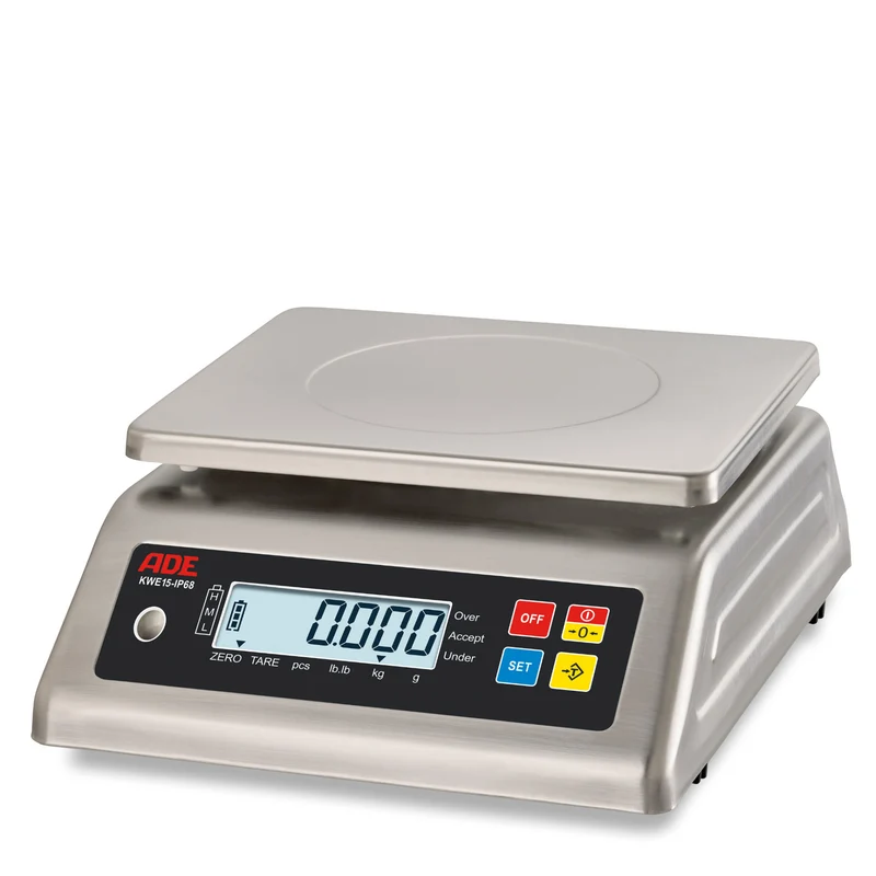 Edelstahl-Kompaktwaage ADE KWE-IP68 | beidseitige Displays | Höchstlast: 15 kg | 4 wählbare Ziffernschritte