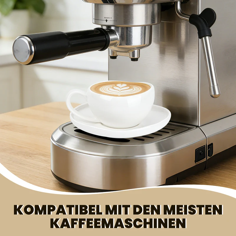 6-teiliges Keramik Espressotassen Set mit Untertassen (120ml), gewelltes Design, Weiß/Creme, mikrowellen- & spülmaschinenfest