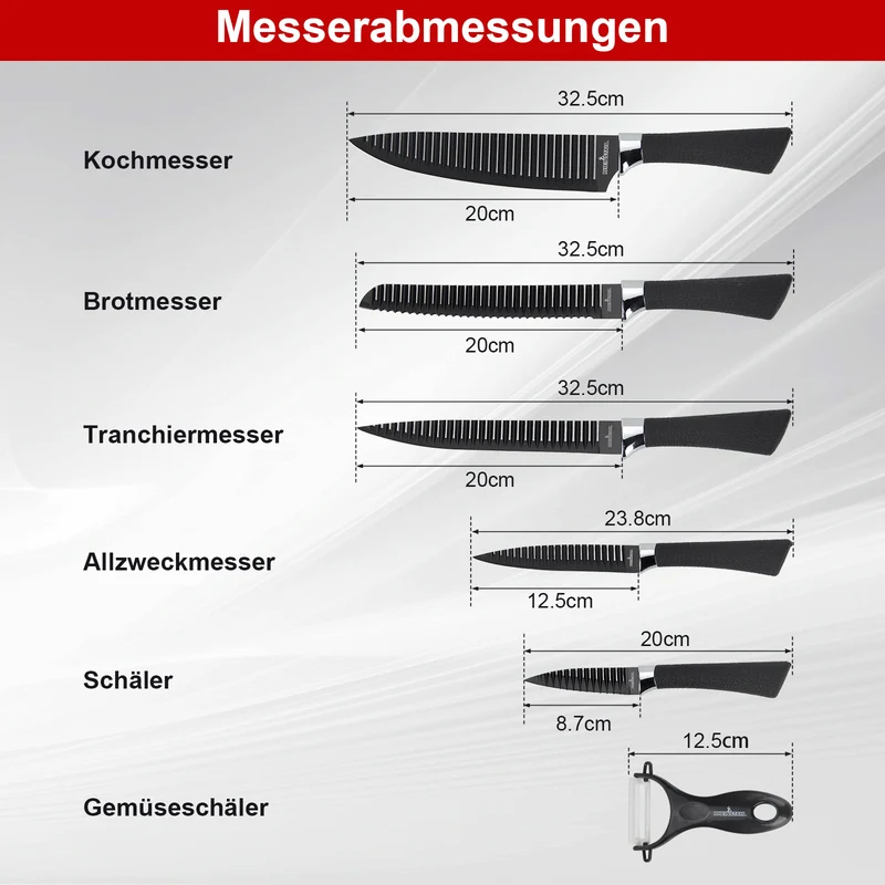 6-teiliges Küchenmesserset mit Antihaft-Rillenstruktur, Edelstahl-Klingen, Geschenkbox