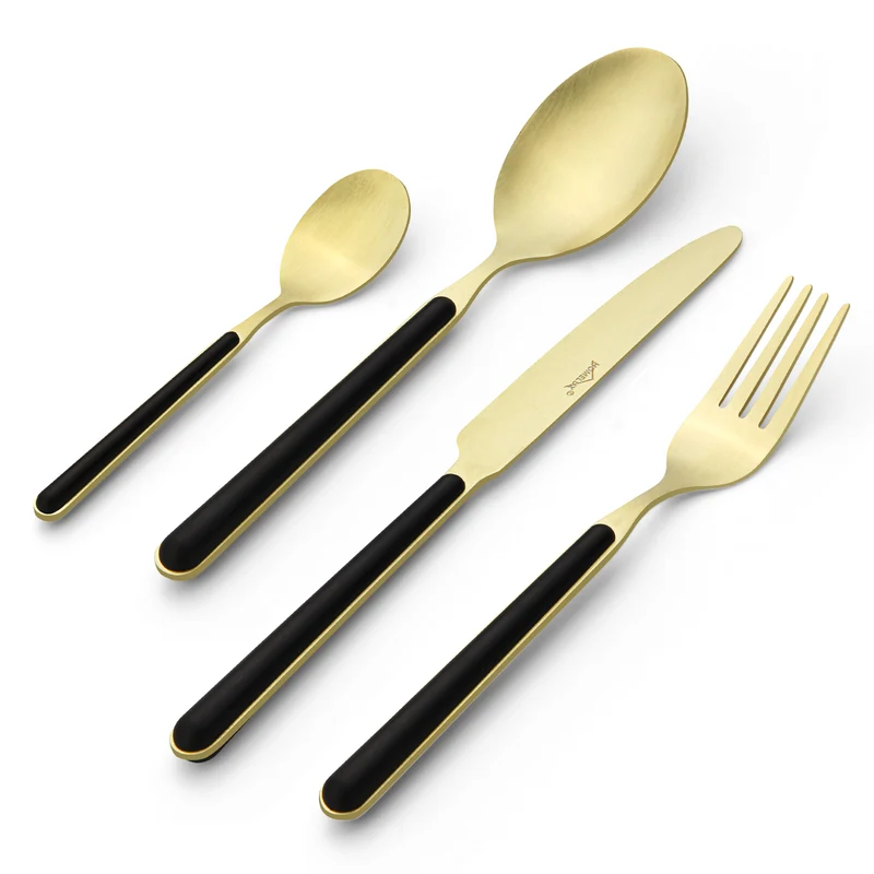 Besteckset 24-teilig für 6 Personen, Edelstahl-Besteck in Schwarz-Gold matt, spülmaschinengeeignet, inklusive Geschenkbox