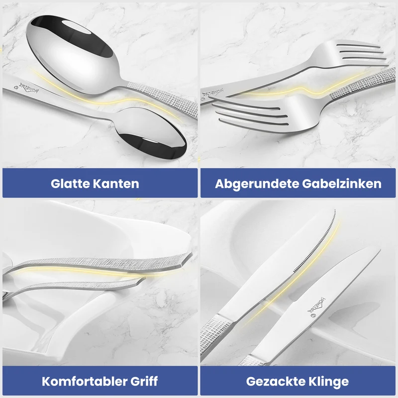 HOMELUX 72-teiliges Besteckset für 12 Personen aus Edelstahl, gehämmertes Design, hochglanzpoliert, spülmaschinenfest
