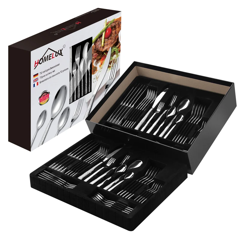 HOMELUX 72-teiliges Besteckset für 12 Personen, Edelstahl Tafelbesteck, Gehämmertes Design, Spülmaschinenfest