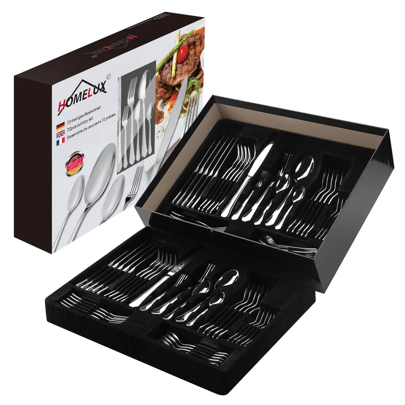 Homelux 72-teiliges Besteckset für 12 Personen, Edelstahl rostfrei, spülmaschinenfest, hochglanzpoliertes Tafelbesteck in Box