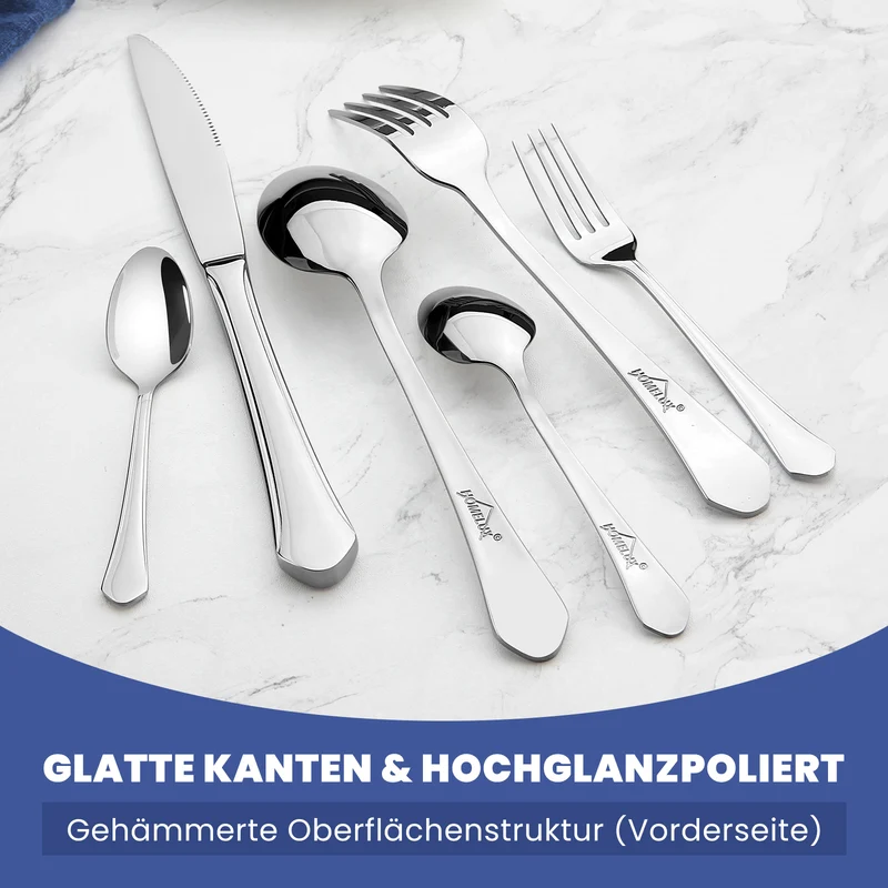 Homelux 72-teiliges Besteckset für 12 Personen, Edelstahl rostfrei, spülmaschinenfest, hochglanzpoliertes Tafelbesteck in Box