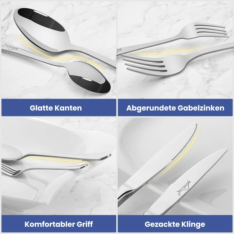 Homelux 72-teiliges Besteckset für 12 Personen, Edelstahl rostfrei, spülmaschinenfest, hochglanzpoliertes Tafelbesteck in Box