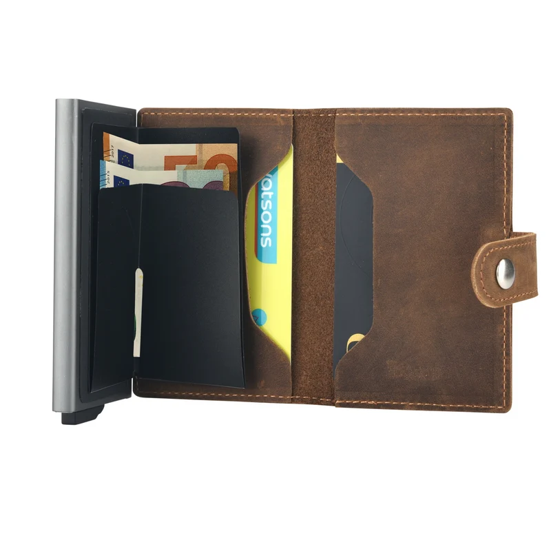 PREMIUM mini Herren Brieftasche vintage Leder Portmonee RFID Crazy Horse A+++ Qualität