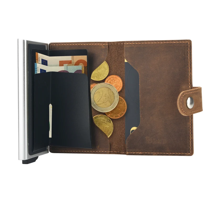 PREMIUM mini Herren Brieftasche vintage Leder Portmonee RFID Crazy Horse A+++ Qualität