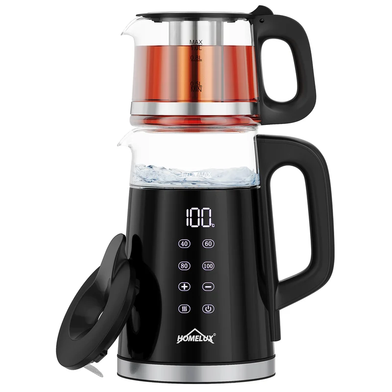 Wasserkocher Glas 2in1 Teekocher Edelstahl 2200W Teebereiter mit 4 Temperatureinstellungen 1,7L mit Warmhaltefunktion, Teetrichter