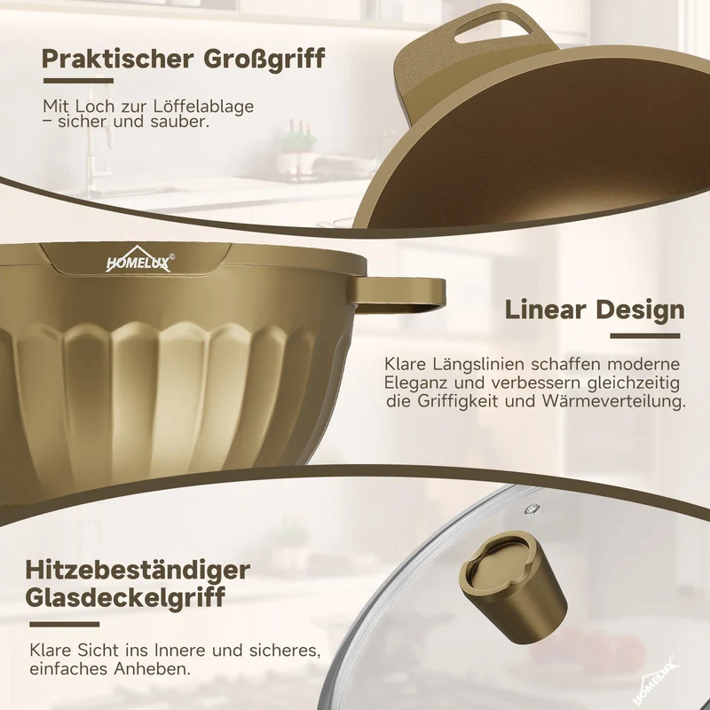 HOMELUX Topf-Set 8-tlg Kochtopf Set Induktions 20-32 cm, PFOA-fre Töpfe Set mit Deckel