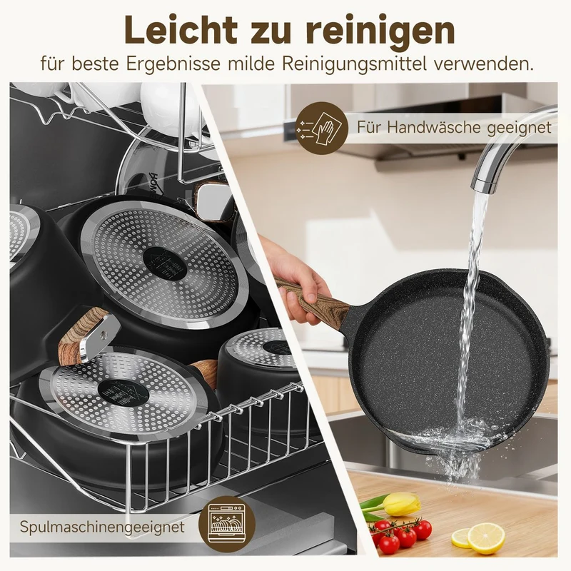 HOMELUX Topf-Set 8-teiliges Induktions-Topfset aus Aluminiumguss mit Deckeln