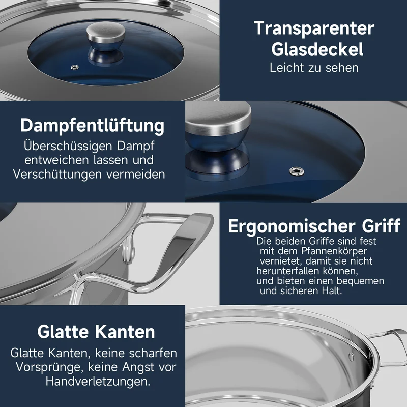 32/36/40 cm Topfset Scheffler Edelstahl Topfset 6-teilig, Kochgeschirr mit Deckel, induktionsgeeignet und passend für alle Herdarten