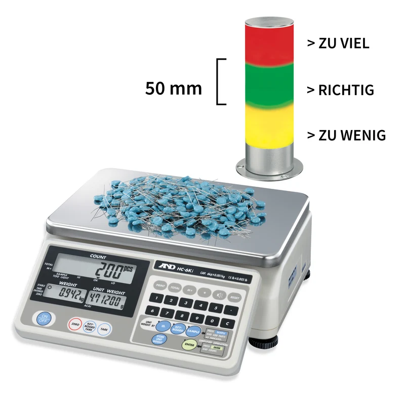 Hochleistungs-Zählwaage mit Kontroll-Ampel A&D HC-I | Höchstlast: 3 / 6 / 15 / 30 kg