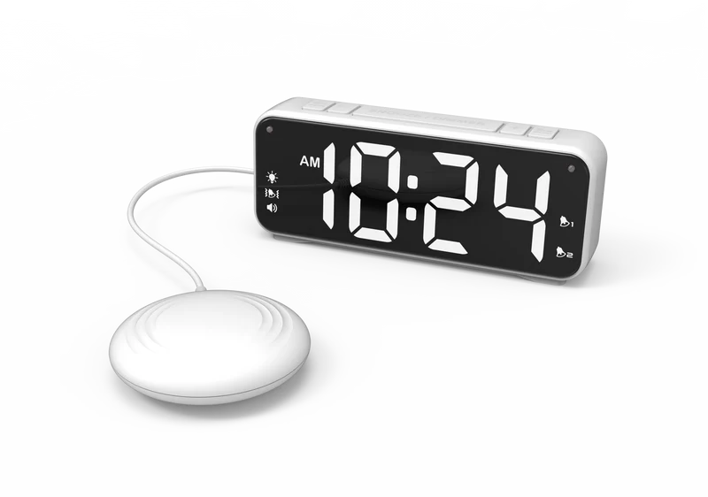 PROFI weiß VIBRATION Uhr Tischuhr XXL Display Senioren vibrierender Wecker Vibrationsalarm
