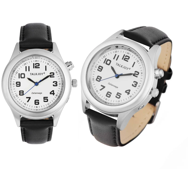 French LEDER Damen Sprechende Armbanduhr SILBER Uhr Senioren Blindenuhr