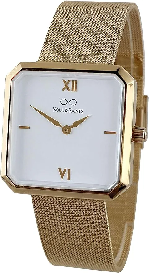 Premium Damenuhr Edelstahl elegante Armbanduhr quadratisch rechteckig Damen Uhr eckig mesh Armband Edelstahl Swiss Uhrwerk Saphire Glas kratzfest 3m 3ATM Wasserfest - Mary