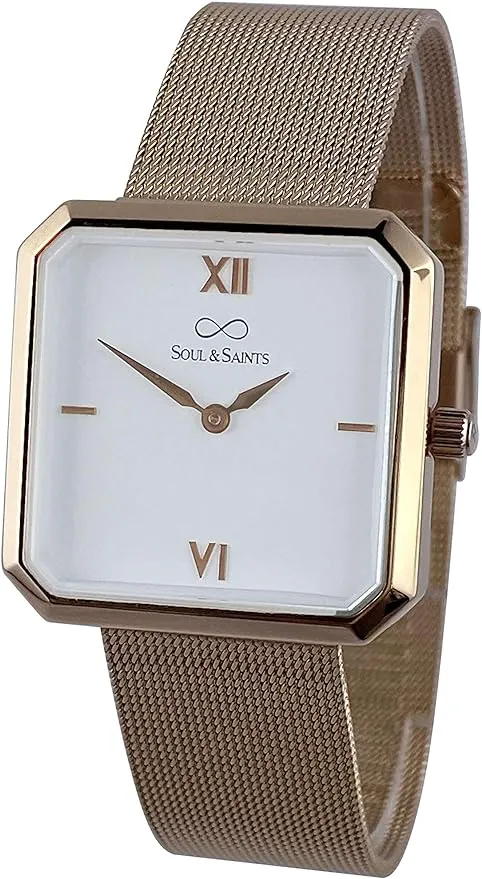 Premium Damenuhr Edelstahl elegante Armbanduhr quadratisch rechteckig Damen Uhr eckig mesh Armband Edelstahl Swiss Uhrwerk Saphire Glas kratzfest 3m 3ATM Wasserfest - Mary