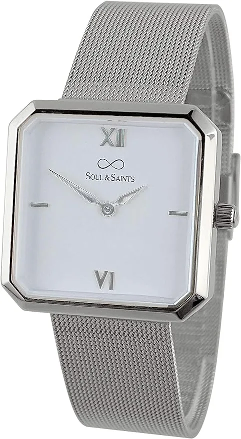 Premium Damenuhr Edelstahl elegante Armbanduhr quadratisch rechteckig Damen Uhr eckig mesh Armband Edelstahl Swiss Uhrwerk Saphire Glas kratzfest 3m 3ATM Wasserfest - Mary