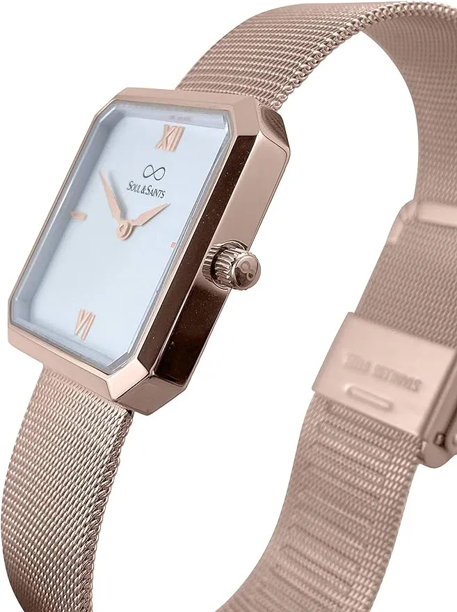 Premium Damenuhr Edelstahl elegante Armbanduhr quadratisch rechteckig Damen Uhr eckig mesh Armband Edelstahl Swiss Uhrwerk Saphire Glas kratzfest 3m 3ATM Wasserfest - Mary