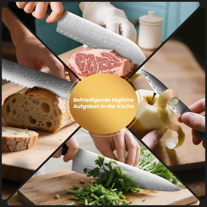 5-teiliges Profi Kochmesser Set – Superscharf, ergonomisch, rostfrei – Chefmesser, Santoku, Brotmesser, Universalmesser