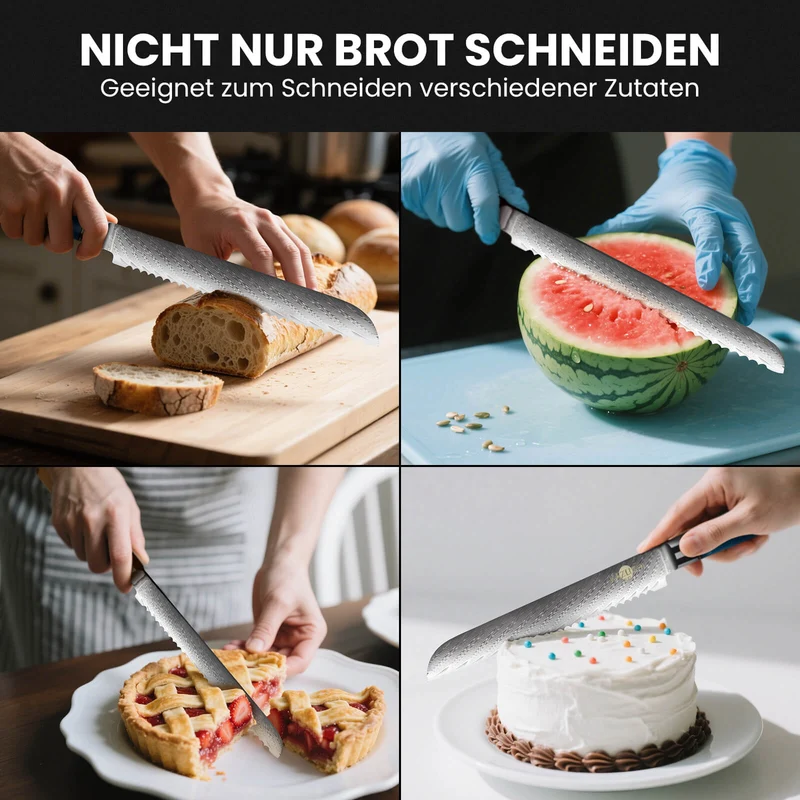 8-Zoll-Brotmesser aus Edelstahl Scharfes Wellenschliffmesser mit ergonomischem Griff, ideal für Brot, Kuchen und weiche Zutaten