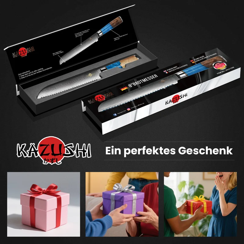 8-Zoll-Brotmesser aus Edelstahl Scharfes Wellenschliffmesser mit ergonomischem Griff, ideal für Brot, Kuchen und weiche Zutaten