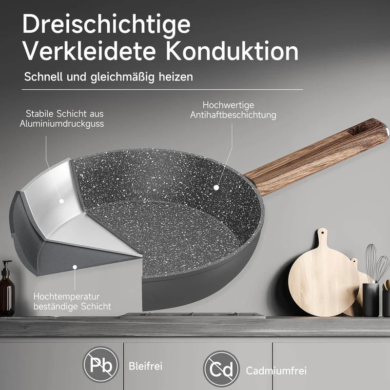 10-teiliges Topfset Induktion Antihaft, hitzebeständig, aus Aluminium mit Glasdeckeln ideal für alle Herdarten