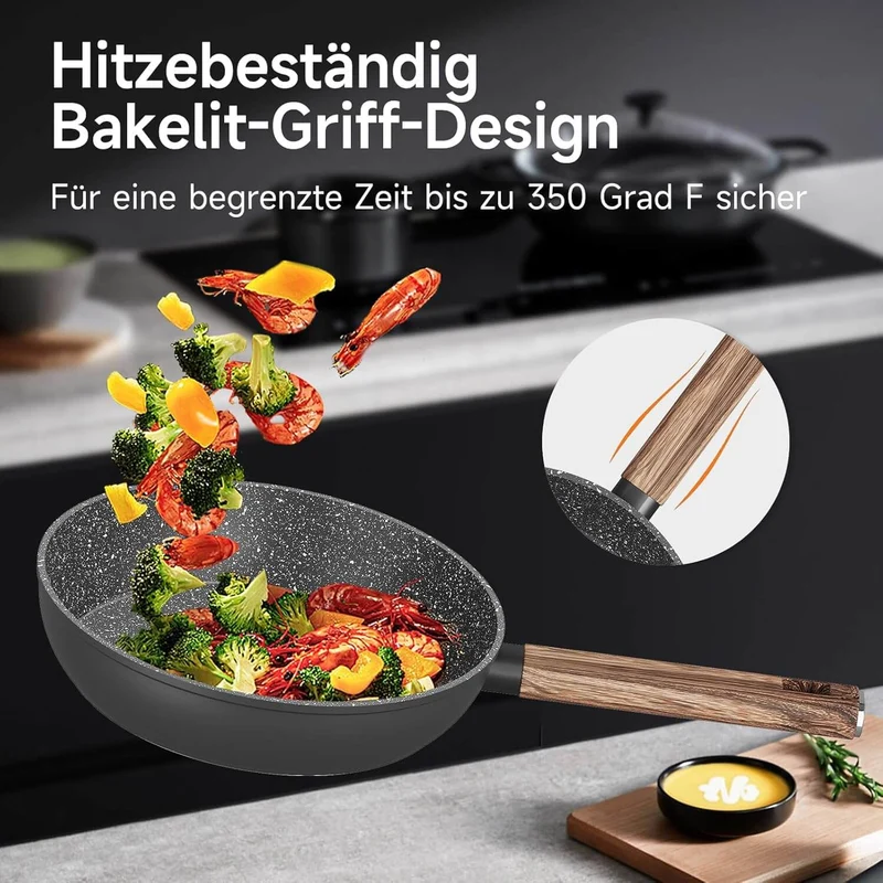10-teiliges Topfset Induktion Antihaft, hitzebeständig, aus Aluminium mit Glasdeckeln ideal für alle Herdarten