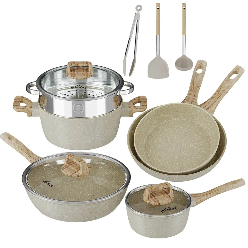 12-tlg Topf und Pfannen Set Topfset Induktion 12-teilige Kochtopf mit Glasdeckel Töpfe und Bratpfanne Set