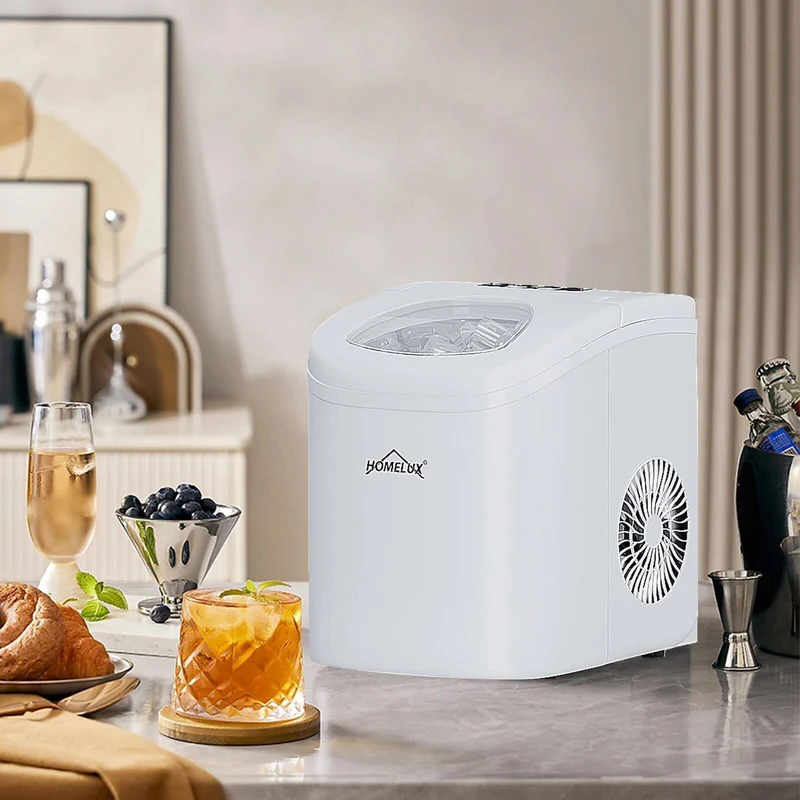 Eiswürfelmaschine 1,4 L Ice Maker, 2 wählbare Eiswürfelgrößen, 9 Eiswürfel in 6 Minuten, Selbstreinigungsfunktion Weiß