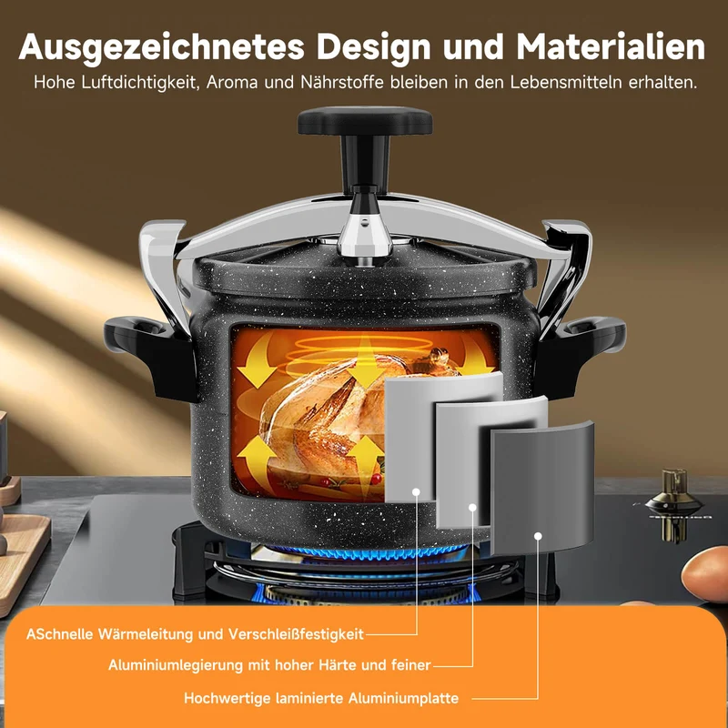 3L / 7L / 11L / 15L / 25L Schnellkochtopf Aluguss Dampfkochtopf Induktion Druckbehälter für alle Herdarten