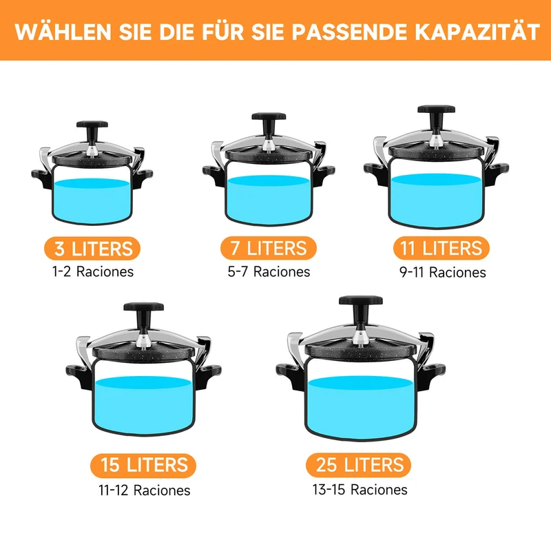 3L / 7L / 11L / 15L / 25L Schnellkochtopf Aluguss Dampfkochtopf Induktion Druckbehälter für alle Herdarten
