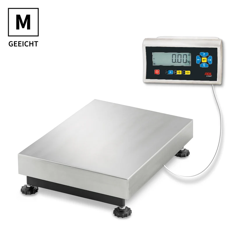Geeichte Plattformwaage ADE VSL3+STAN07 | Inklusive Eichkosten | Inklusive Anzeige im Edelstahlgehäuse | Höchstlast: 30/60/150 kg | Ziffernschritt: 10/20/50 g