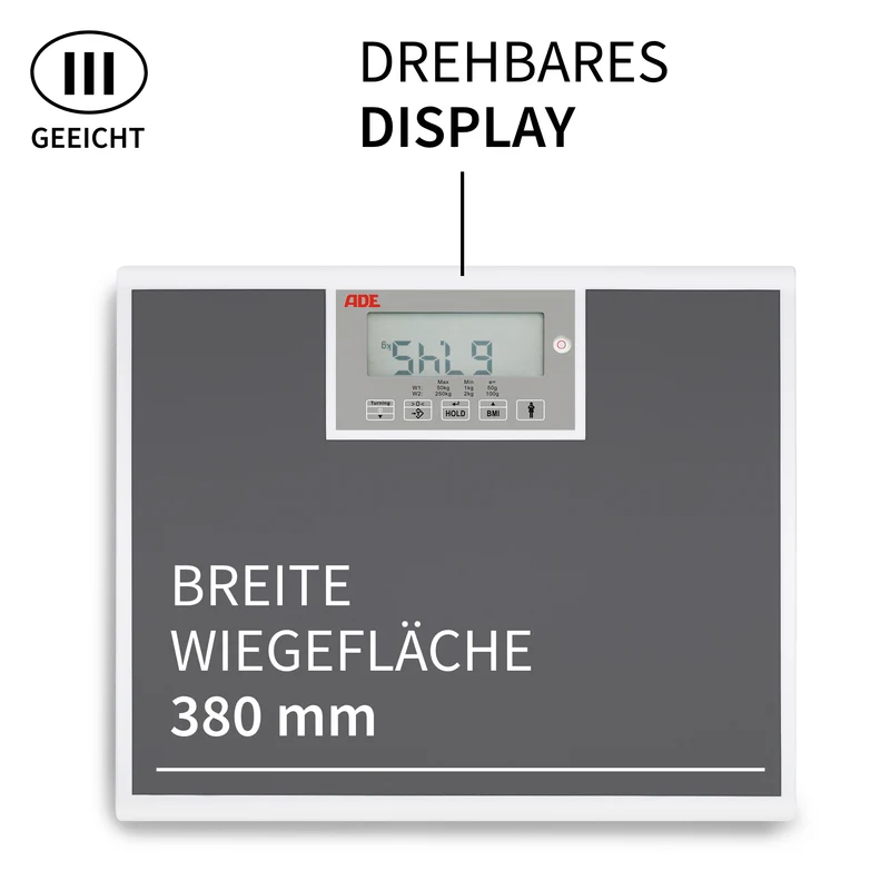 Geeichte Personenwaage mit extra breiter Wiegefläche | Inklusive Eichkosten | ADE M320000