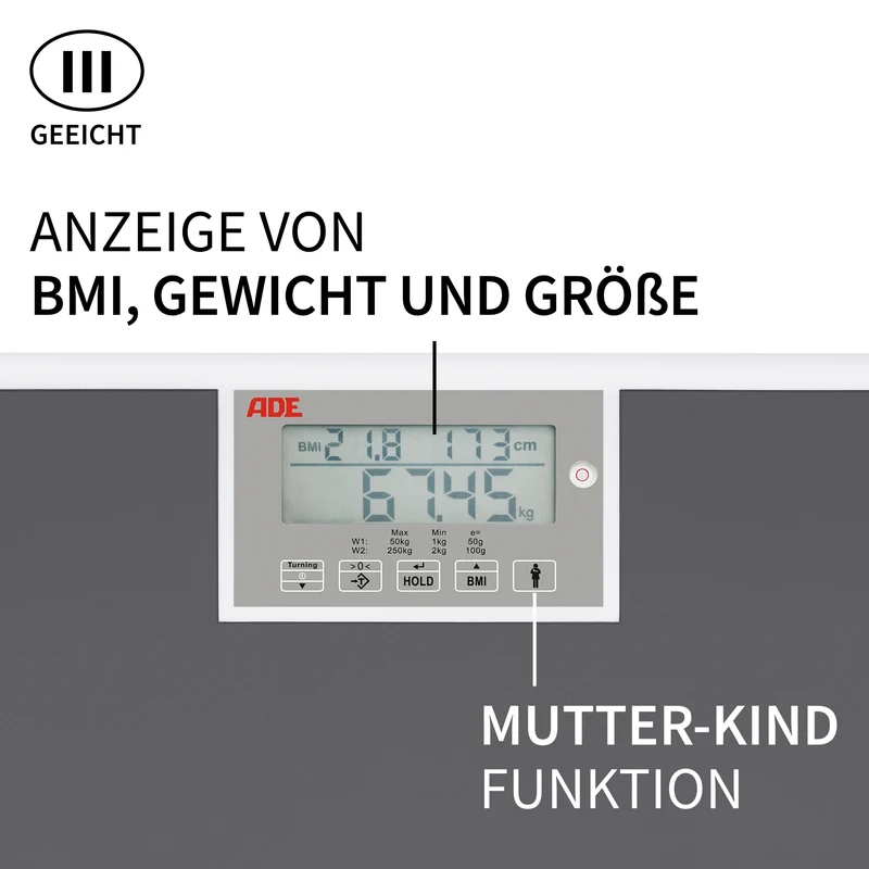 Geeichte Personenwaage mit extra breiter Wiegefläche | Inklusive Eichkosten | ADE M320000