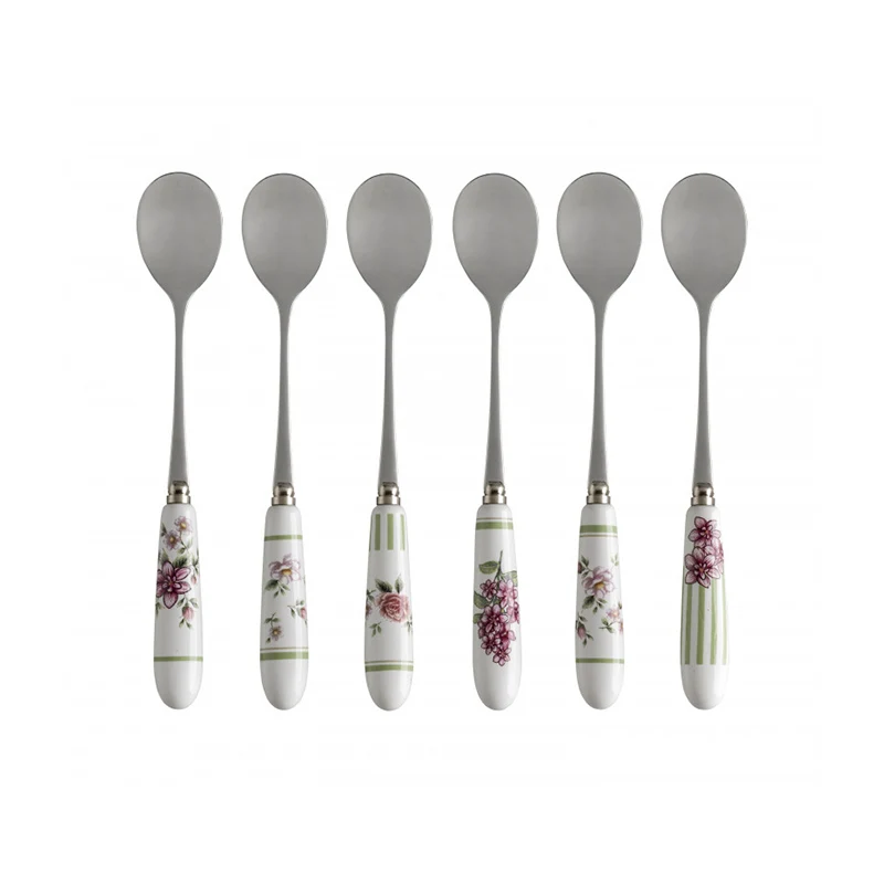 Brandani Set 6 Cucchiaini Nonna Rosa con manico in ceramica