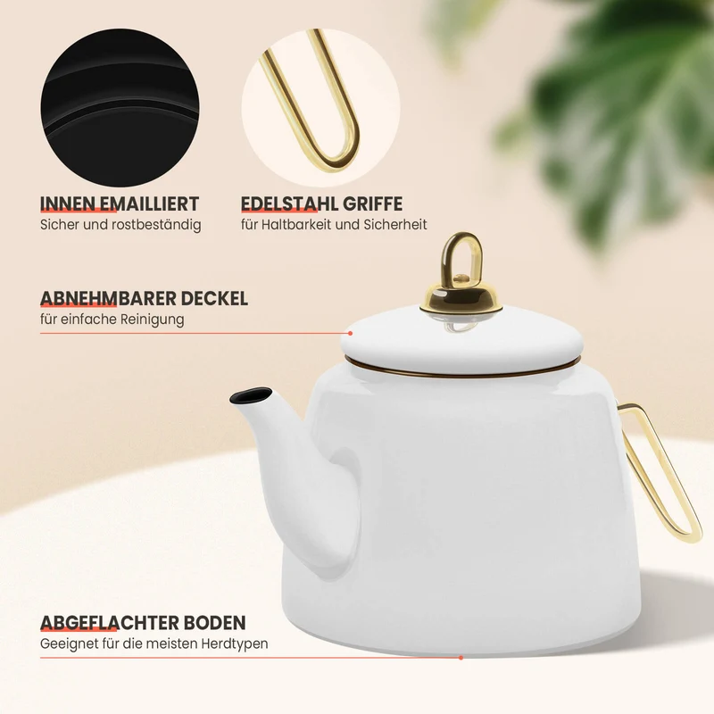 Homelux Türkische Teekanne 2L+1L, Emaille Wasserkessel Set, Induktionsgeeignet, Teekocher für alle Herdarten