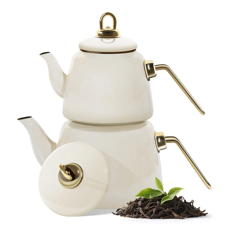 Homelux Türkische Teekanne 2L+1L, Emaille Wasserkessel Set, Induktionsgeeignet, Teekocher für alle Herdarten