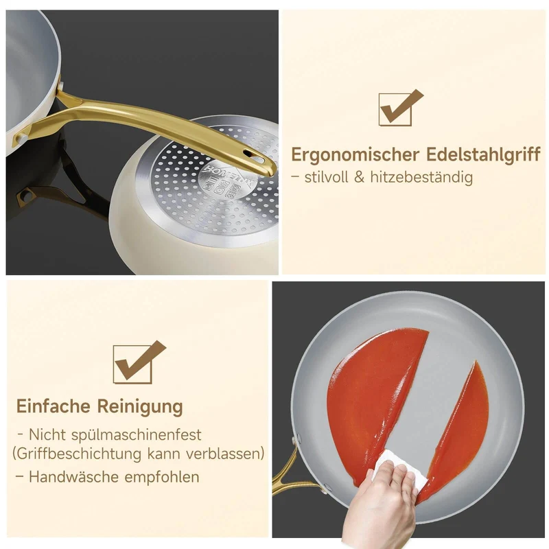 Keramik Antihaft Pfanne Induktion 20/24/28cm (Sie können einen einzelnen Artikel oder ein Set auswählen) Aluguss Bratpfanne Edelstahlgriff