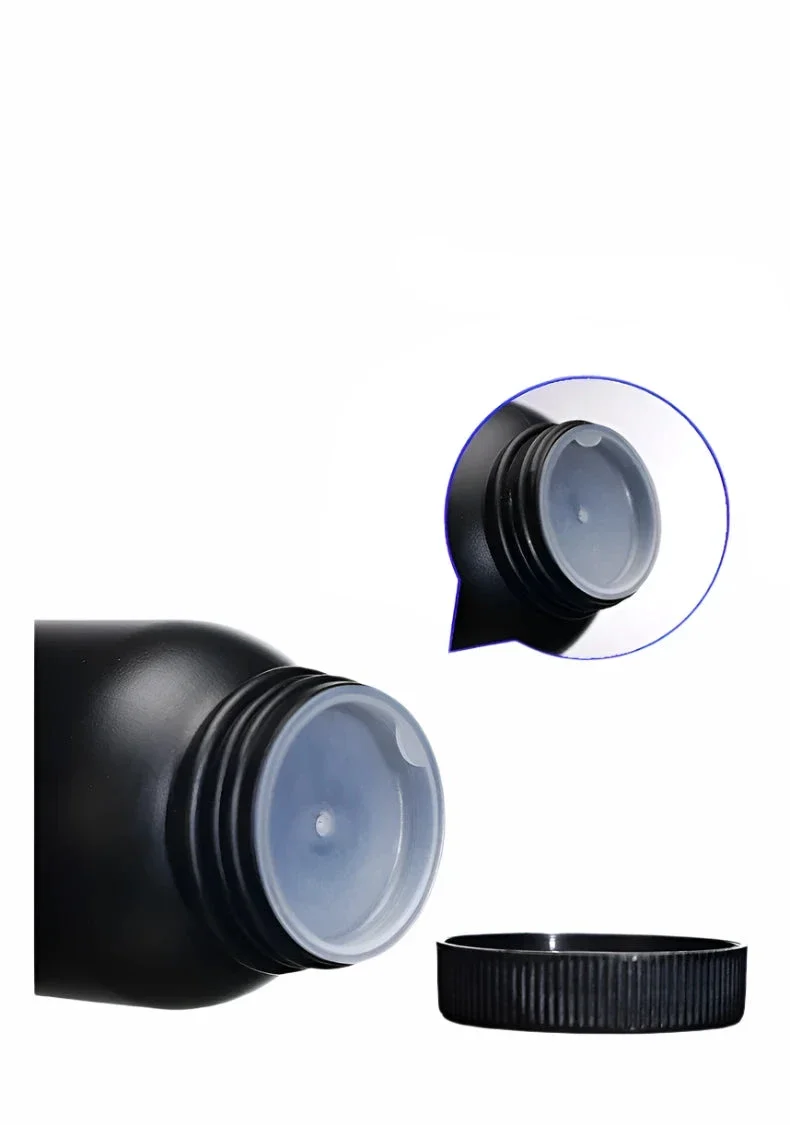 Schwarze HDPE-Weithalsflaschen, Fassungsvermögen 50 ml bis 1.000 ml