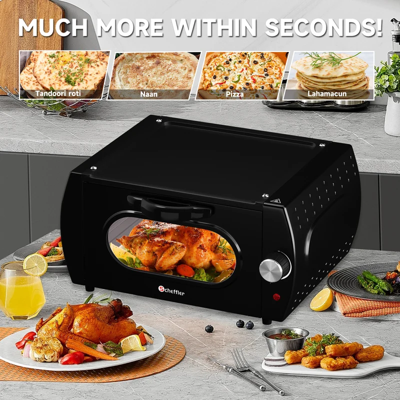 Scheffler Minibackofen Mini-Tandoor 2100 W mit Antihaftbeschichtete Deckplatte, großes Sichtfenster