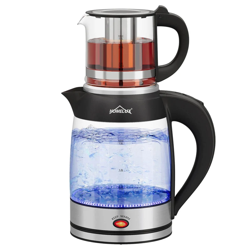 2200 Watt Teekocher 1,8L Wasserkocher Glas 0,8L Teekanne mit Sieb Teemaschine