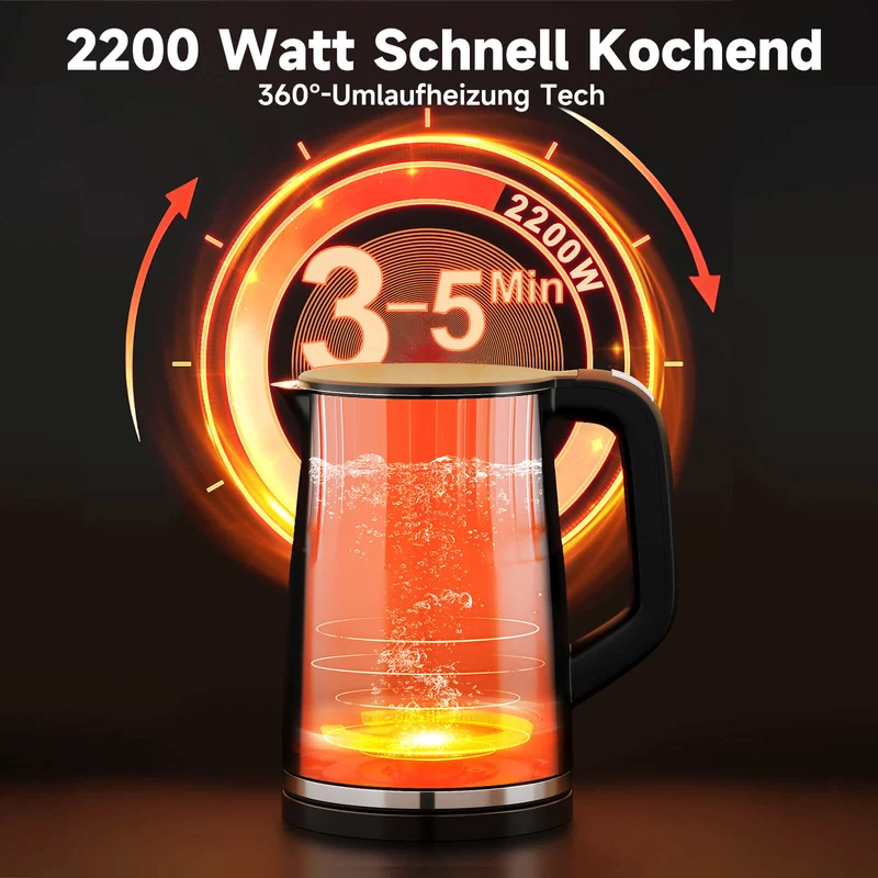 2200W Elektrischer Wasserkocher mit Temperaturwahl 40-100°C Edelstahl Doppelwand