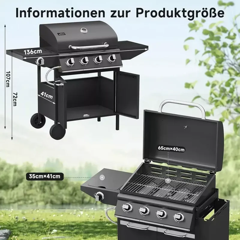 15kW Gasgrill BBQ Grillwagen mit 4+1 Brennern und Seitenkocher