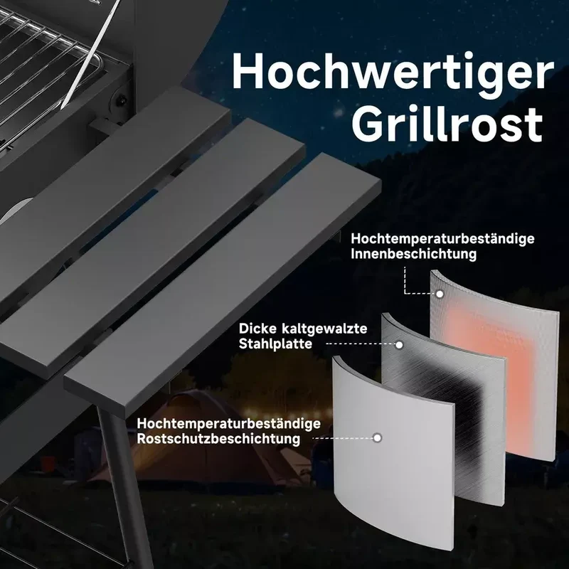 Holzkohlegrill BBQ Smoker – Robuster Grillwagen mit Thermometer, Räucherofen & Ablagen für perfektes Grillvergnügen