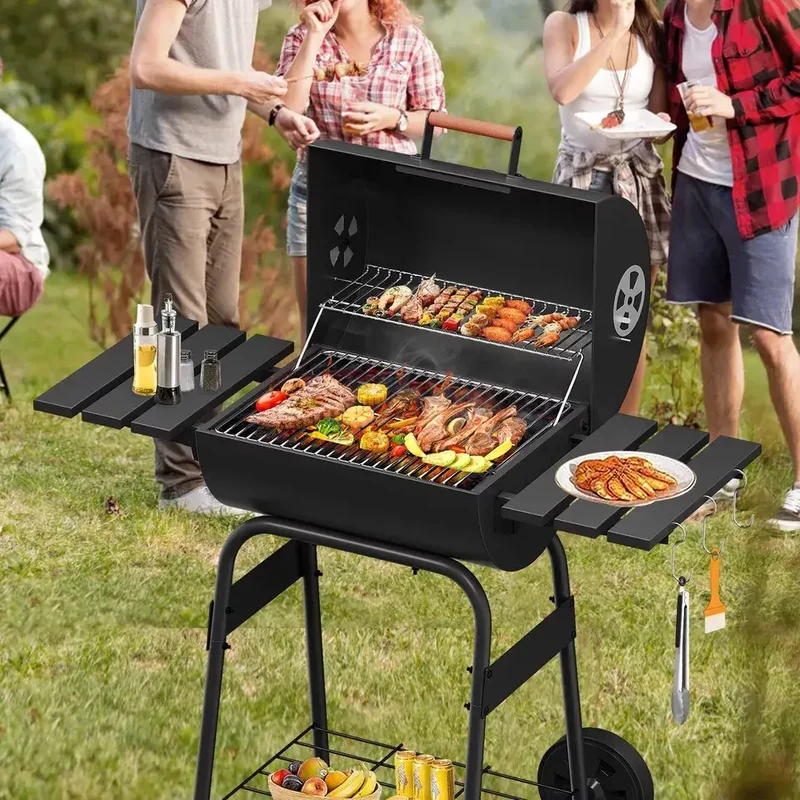 Holzkohlegrill BBQ Smoker – Robuster Grillwagen mit Thermometer, Räucherofen & Ablagen für perfektes Grillvergnügen