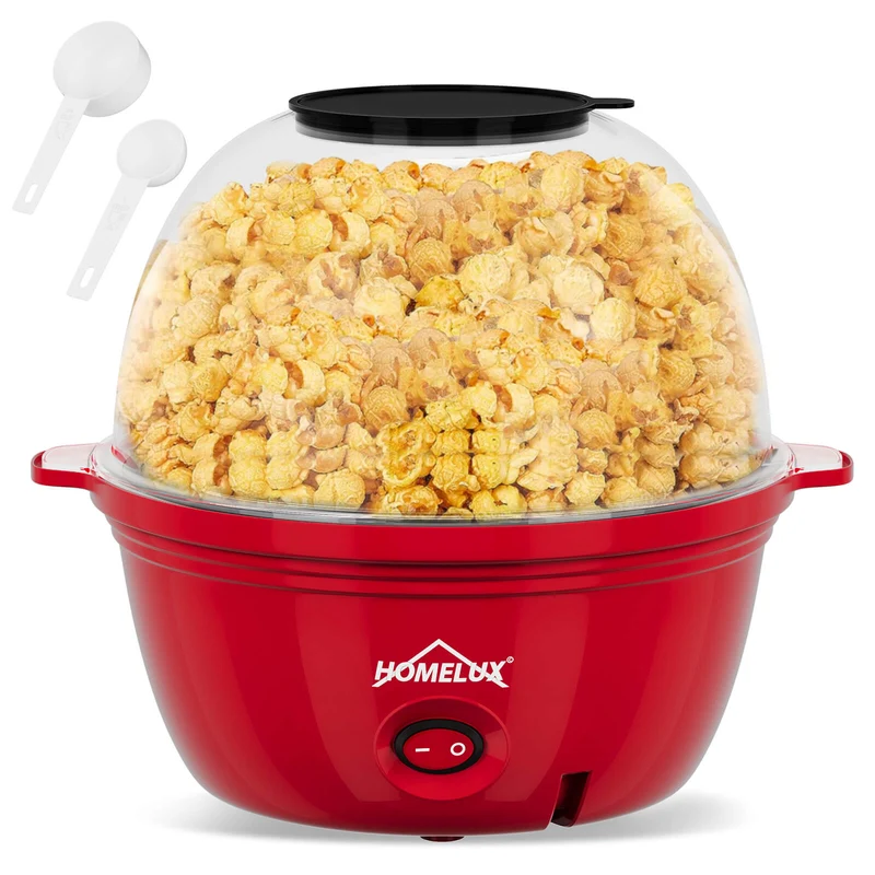 HOMELUX Popcornmaschine 450W, schnelles & fettfreies Popcorn in 3 Min, Antihaft, leicht zu reinigen, ideal für Zuhause