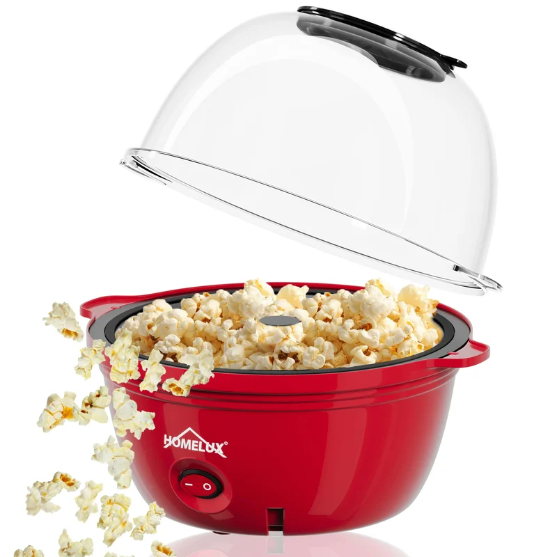 HOMELUX Popcornmaschine 450W, schnelles & fettfreies Popcorn in 3 Min, Antihaft, leicht zu reinigen, ideal für Zuhause