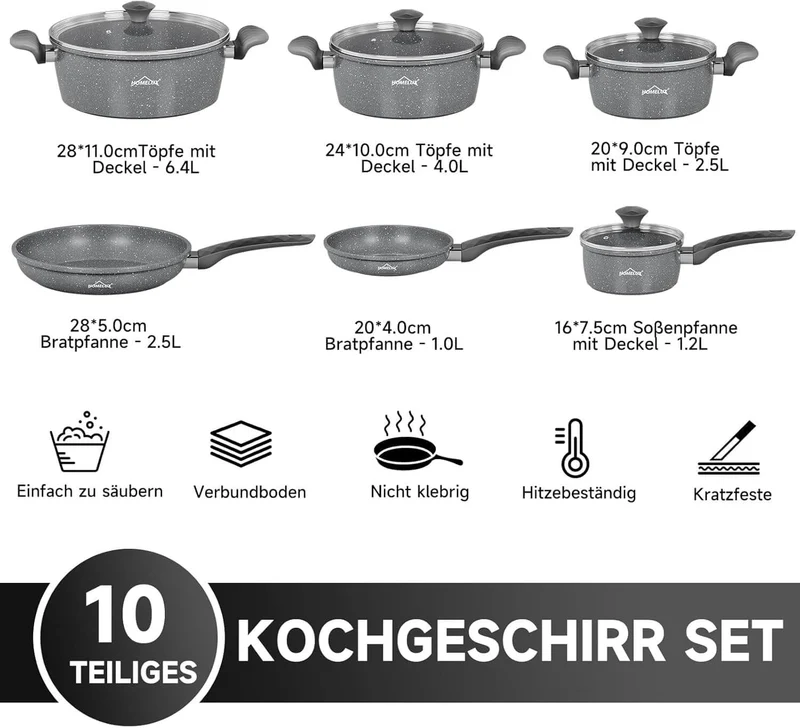 HOMELUX 10-teiliges Topfset Induktion Hochwertiges Kochgeschirr für jeden Haushalt
