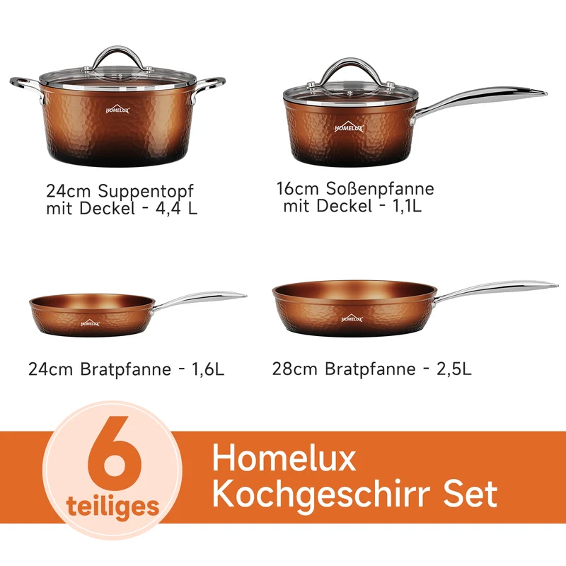 8-teilig Kochtopf Set Topfset Induktion mit Glasdeckel Aluguss Töpfe Pfannen Set