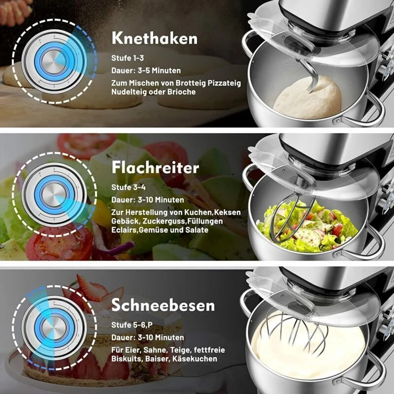 Küchenmaschine 2500W Knetmaschine,12 L Teigmaschine mit Edelstahlschüssel